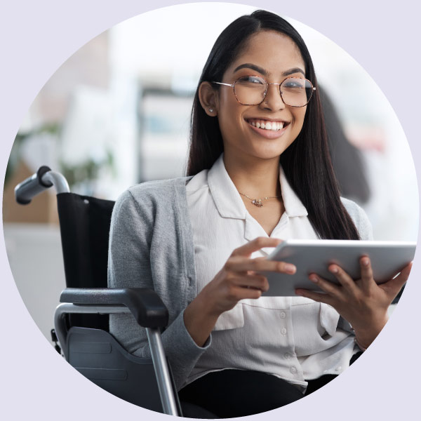 A young professional in a wheelchair
