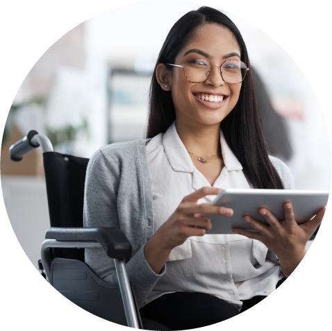 A young professional in a wheelchair